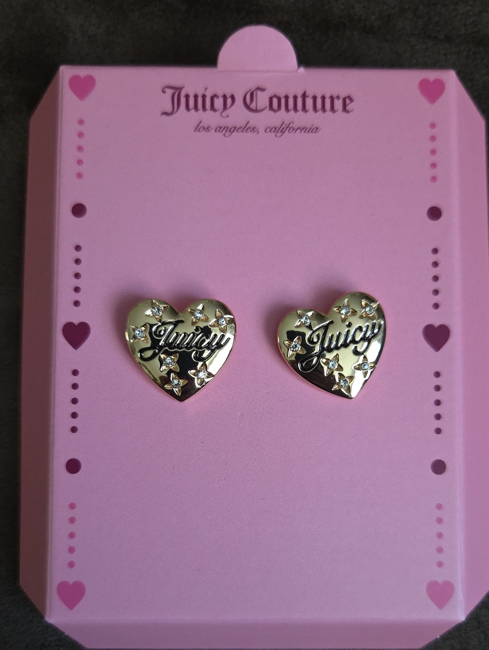Juicy Couture Gold Heart Logo Stud Earrings with Crystal Stars